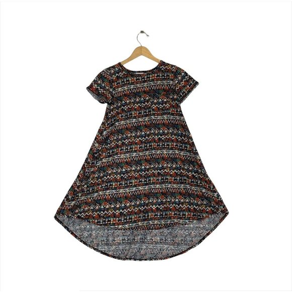 LuLaRoe Carly Dress Floral Flower Chevron Stripe Stretchy Size XXS High-Low Hem - Picture 1 of 7